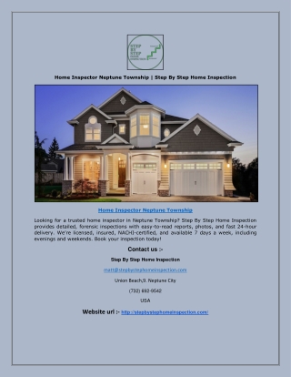 Home Inspector Neptune Township | Step By Step Home Inspection