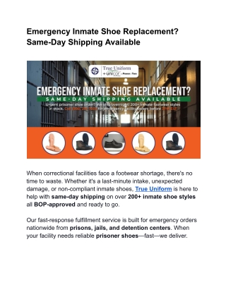 Emergency Inmate Shoe Replacement? Same-Day Shipping Available