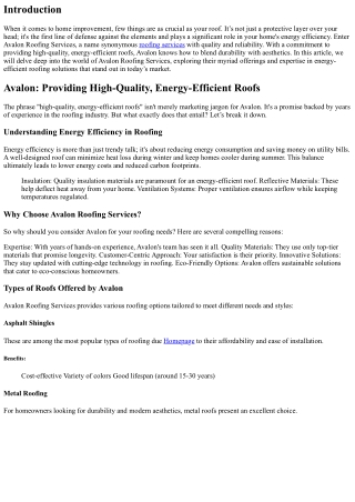 Avalon: Providing High-Quality, Energy-Efficient Roofs