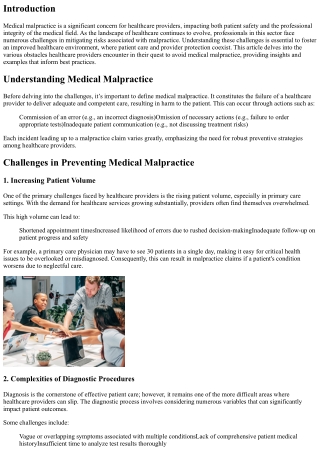 Challenges Faced by Healthcare Providers in Avoiding Medical Malpractice