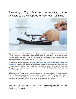 Assessing Why American Firms Offshore to the Philippines for Business Continuity