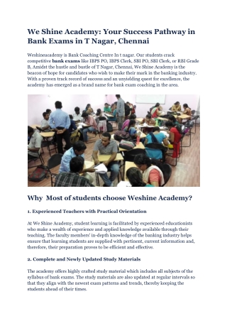 Bank Coaching Centre In t nagar - weshineacademy