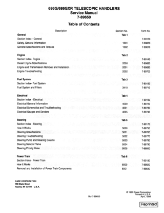 CASE 686G Telescopic Handler Service Repair Manual Instant Download