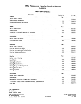 CASE 689G Telescopic Handler Service Repair Manual Instant Download