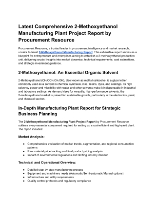 Latest Comprehensive 2-Methoxyethanol Manufacturing Plant Project Report by Procurement Resource