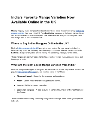 Fresh East Indian Mangoes Delivered in the UK | Budget Mart
