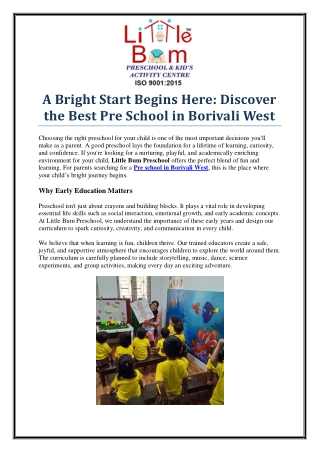 Top-Rated Pre School in Borivali West – Explore Little Bum Preschool Today!