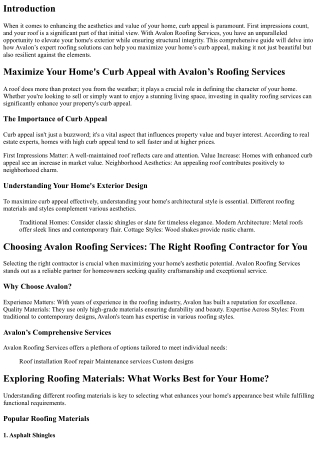 Maximize Your Home's Curb Appeal with Avalon’s Roofing Services