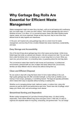 Why Garbage Bag Rolls Are Essential for Efficient Waste Management