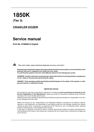 CASE 1850K Tier 3 Crawler Dozer Service Repair Manual Instant Download