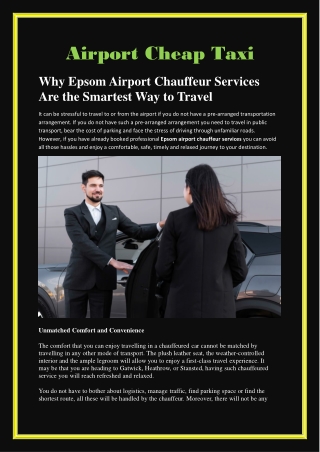 Why Epsom Airport Chauffeur Services Are the Smartest Way to Travel
