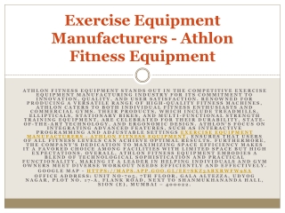 Exercise Equipment Manufacturers - Athlon Fitness Equipment