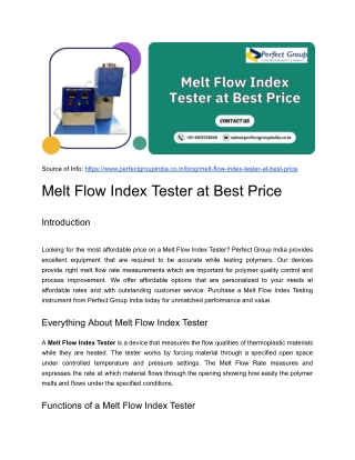 Melt Flow Index Tester at Best Price