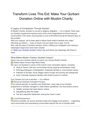 Transform Lives This Eid Make Your Qurbani Donation Online with Muslim Charity
