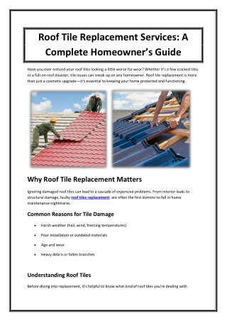 Roof Tile Replacement Services A Complete Homeowner’s Guide