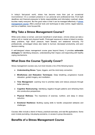 Mastering Calm_ The Power of a Stress Management Course