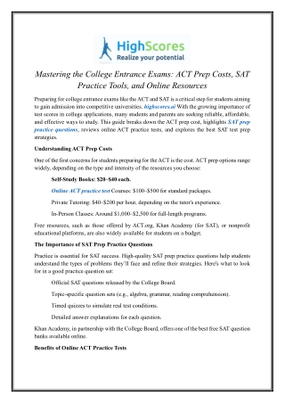Act Prep Cost | Highscores.ai