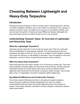 Choosing Between Lightweight and Heavy duty tarpaulin