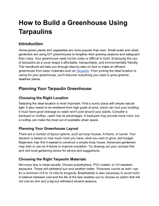 How to Build a Greenhouse Using Tarpaulin