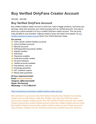 Buy Verified OnlyFans Creator Account to Start Earning Instantly