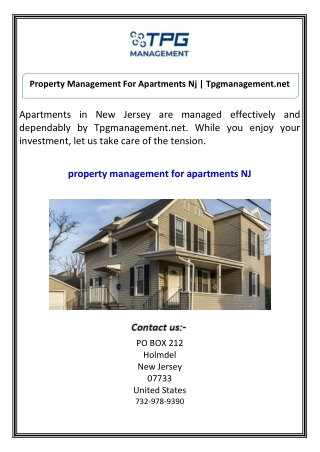 Property Management For Apartments Nj  Tpgmanagement.net