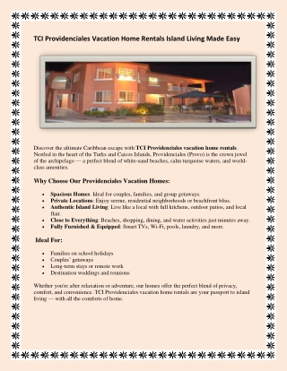 TCI Providenciales Vacation Home Rentals – Your Private Island Escape