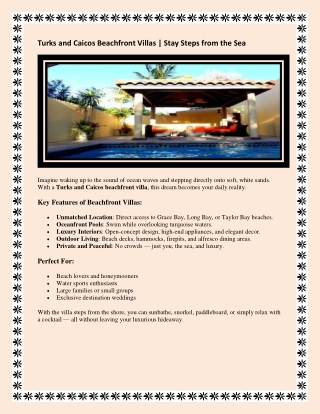 Your Private Paradise: Beachfront Villas in Turks and Caicos