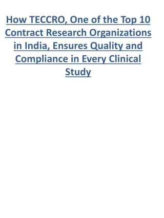 How TECCRO, One of the Top 10 Contract Research Organizations in India, Ensures Quality and Compliance in Every Clinical
