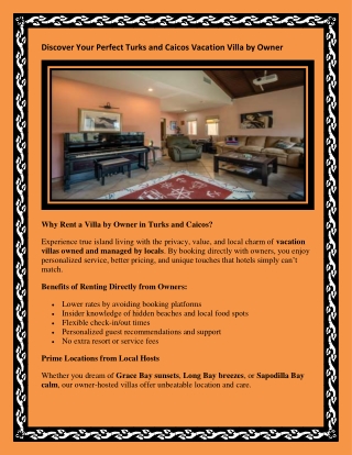 Turks and Caicos Vacation Villa by Owner