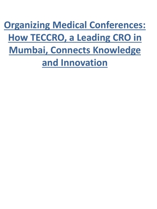 Organizing Medical Conferences How TECCRO, a Leading CRO in Mumbai, Connects Knowledge and Innovation