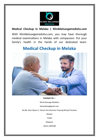 Medical Checkup In Melaka  Klinikkeluargamedisha.com