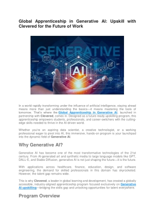Global Apprenticeship in Generative AI - Upskill with Clevered for the Future of Work