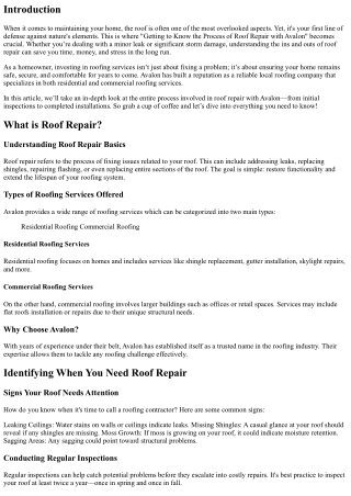 Getting to Know the Process of Roof Repair with Avalon