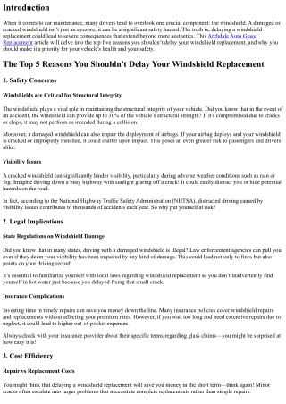 The Top 5 Reasons You Shouldn't Delay Your Windshield Replacement