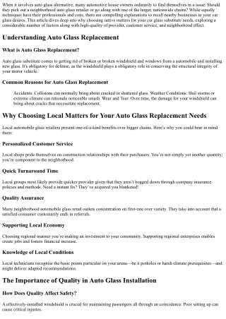 Why Choosing Local Matters for Your Auto Glass Replacement Needs
