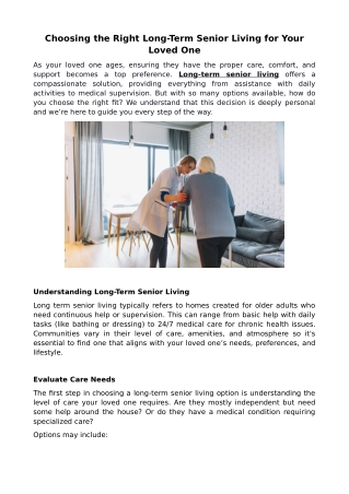 Choosing the Right Long-Term Senior Living for Your Loved One