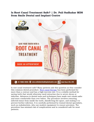 Is Root Canal Treatment Safe? | Dr. Puli Sudhakar MDS from Smile Dental