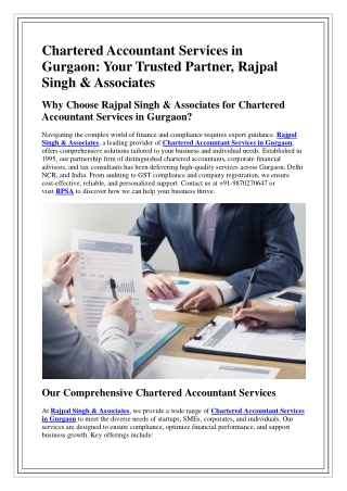 Chartered Accountant Services in Gurgaon