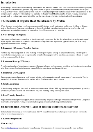 The Benefits of Regular Roof Maintenance by Avalon