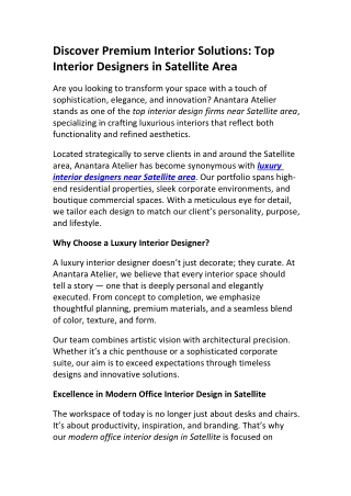 Satellite’s Top Interior Design Firm – Anantara Atelier