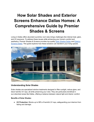 How Solar Shades and Exterior Screens Enhance Dallas Homes_ A Comprehensive Guide by Premier Shades & Screens