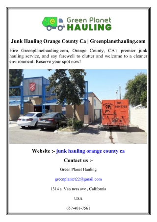 Junk Hauling Orange County Ca   Greenplanethauling.com