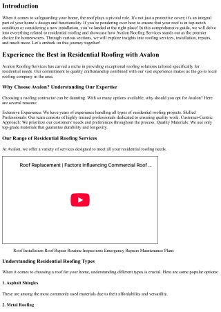 Experience the Best in Residential Roofing with Avalon