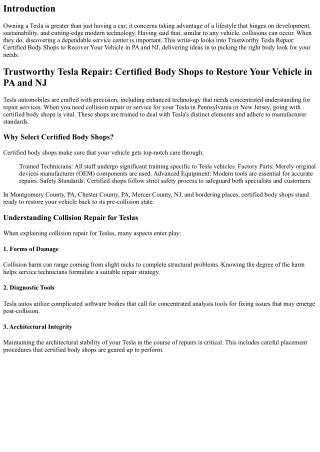 Trustworthy Tesla Repair: Certified Body Shops to Repair Your Vehicle in PA and