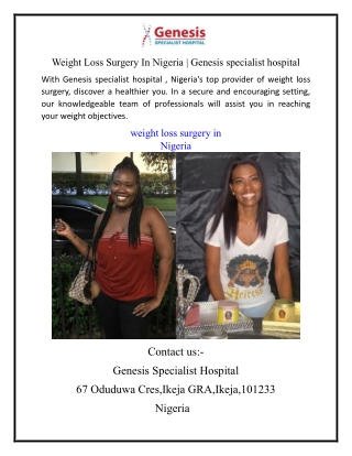 Weight Loss Surgery In Nigeria  Genesis specialist hospital