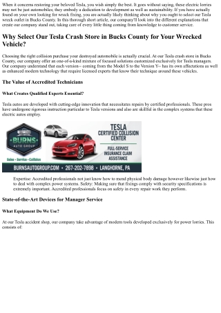 Why Pick Our Tesla Collision Store in Bucks County for Your Damaged Motor vehicl