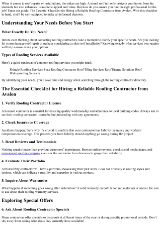 The Essential Checklist for Hiring a Reliable Roofing Contractor from Avalon