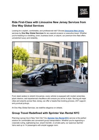 Ride First-Class with Limousine New Jersey Services from One Way Global Services