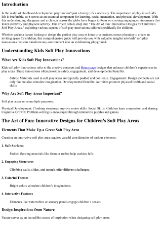 The Art of Fun: Innovative Designs for Children's Soft Play Areas