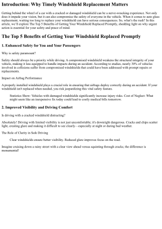 The Top 5 Benefits of Getting Your Windshield Replaced Promptly